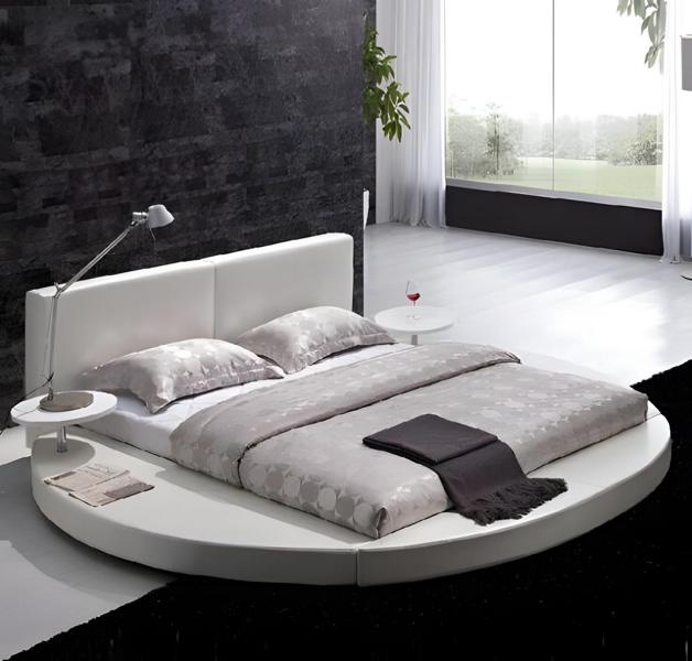 White Designer Round Bed Complete Double Bed Hotel Round Beds