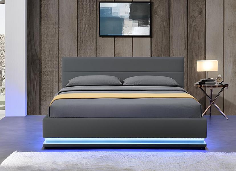 Gray LED Light Bed Double Bed 180 x 200 Furniture Interior Bedroom Beds