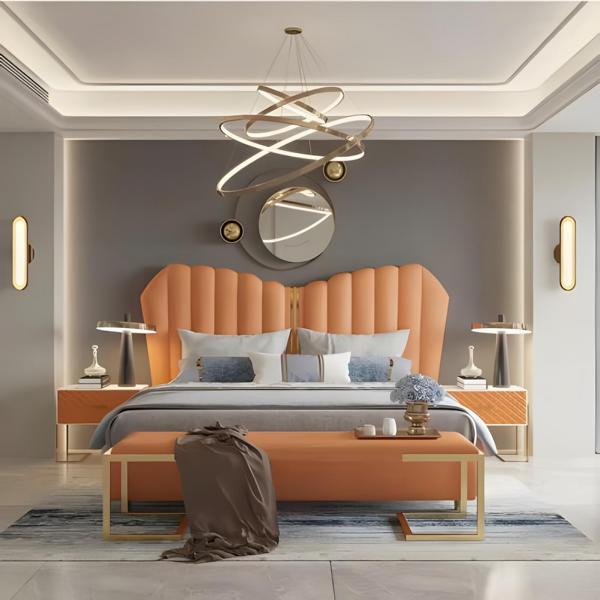 Orange bed double 180 x 200 furniture interior bedroom design new