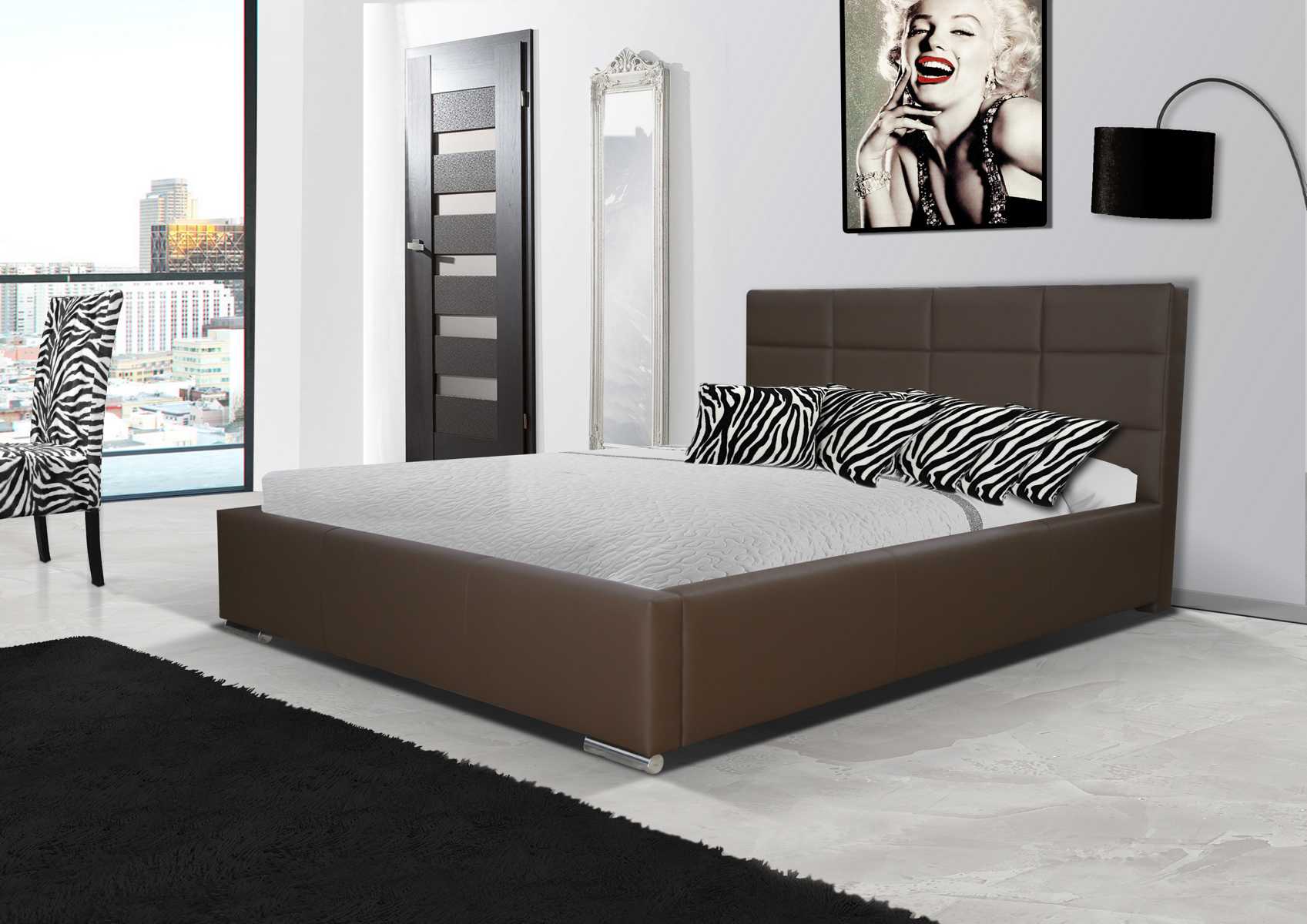 Double bed bed mattresses cushions faux leather bedroom marital bed bed box rust