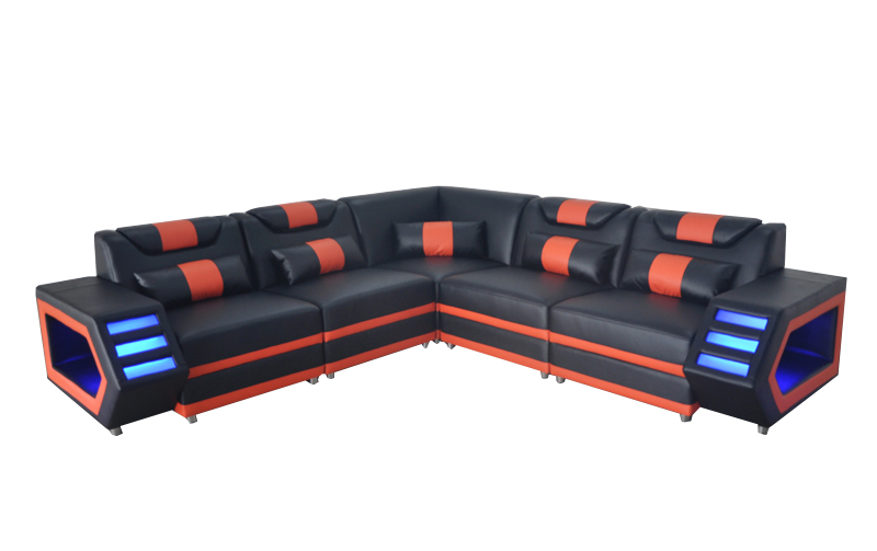 Design Leather Upholstered Seat Corner Couch Upholstered Corner Landscape Living Room Sofa USB LED