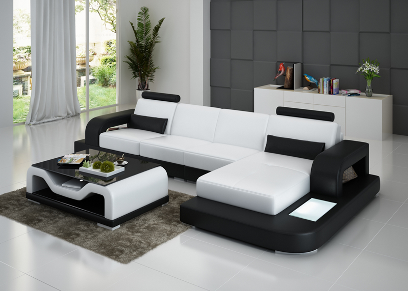 Leather sofa set couch living landscape corner sofa corner design modern sofa LED USB