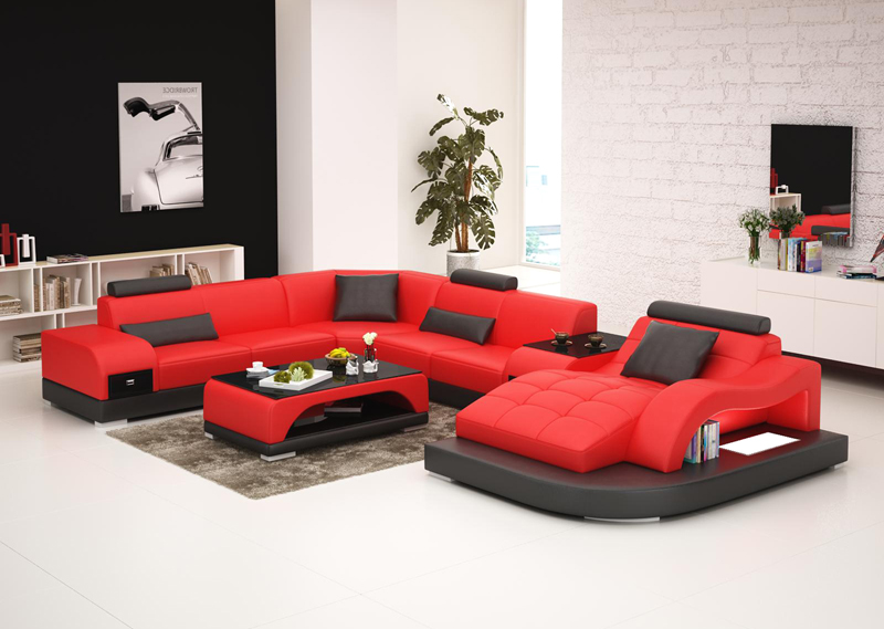 Leather sofa couch living landscape corner sofa corner set modern design sofa +USB red