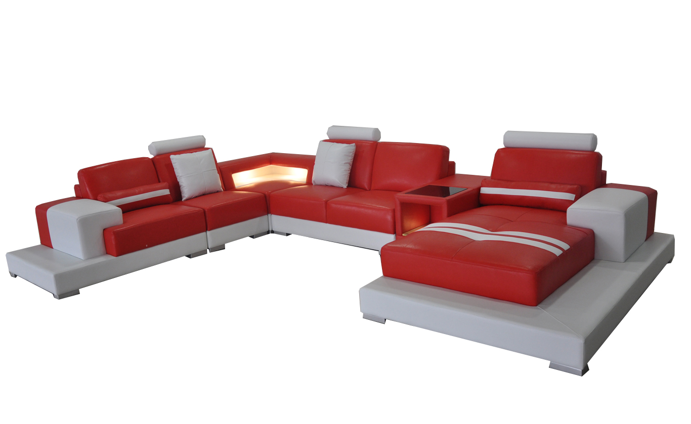 Leather sofa couch living landscape set modern design U-shaped sofa with USB light.