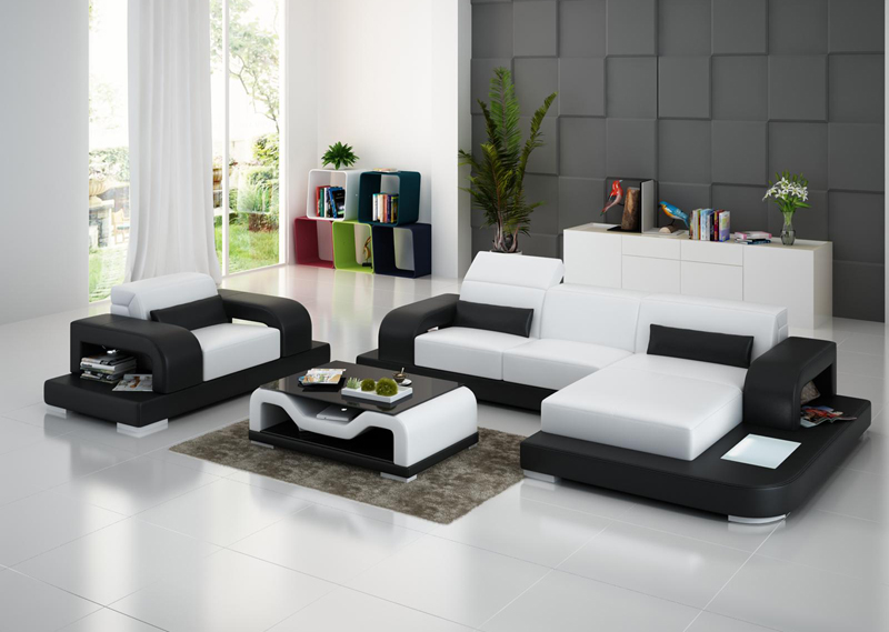 Leather sofa living area corner sofa L-shaped 1-seater set modern sofa with USB