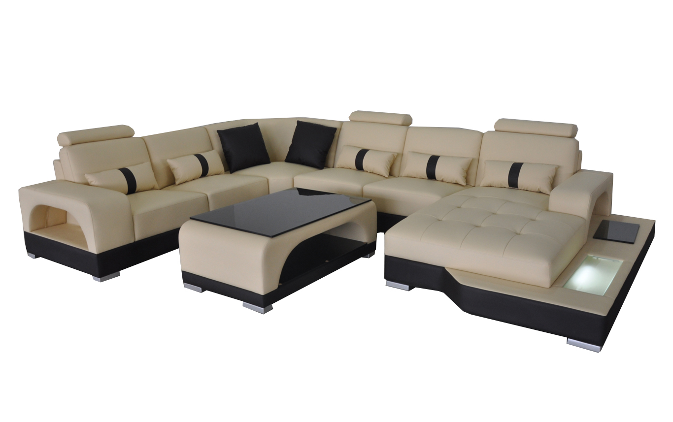 Leather Sofa Modern Couch Design Living Area + Table Corner Sofas Seat with USB