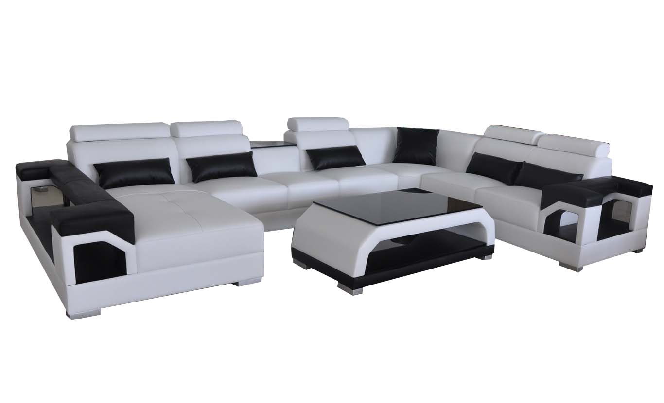 Leather Corner Sofa Modern Seat Couch Design Living Landscape + Table + USB