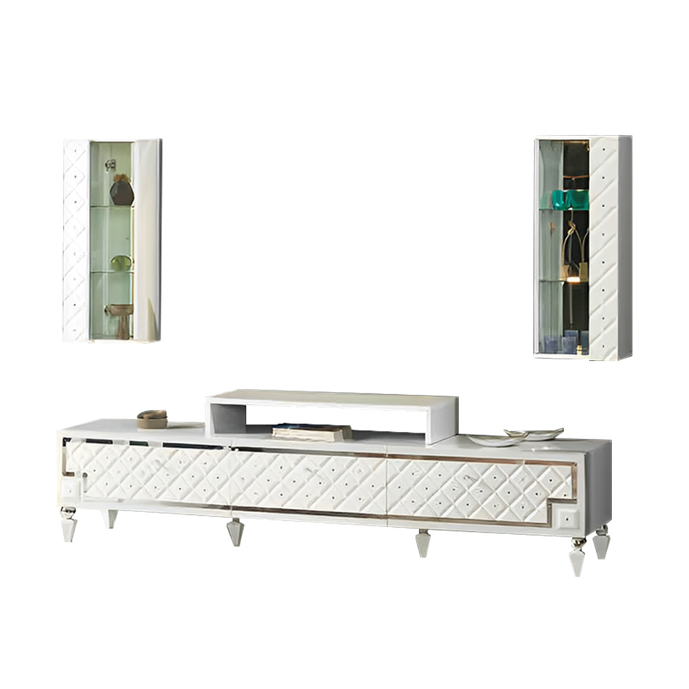 Wall unit TV stand sideboard RTV lowboard white wood wall cabinets 3-piece