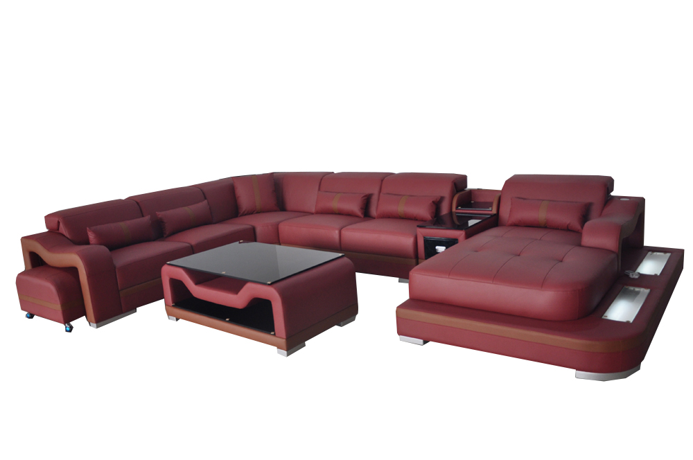 Leather living room set design modern corner sofa couch U-shape G8027G table