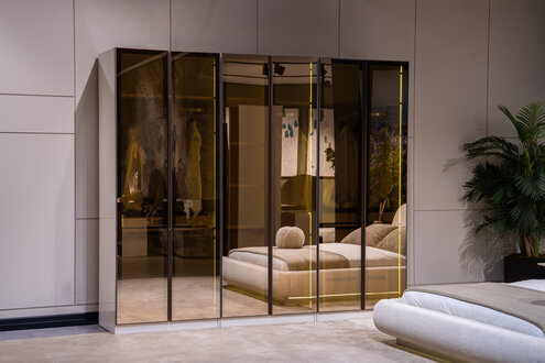 Designer bedroom wardrobe, sturdy closet, exclusive glass doors wardrobe.