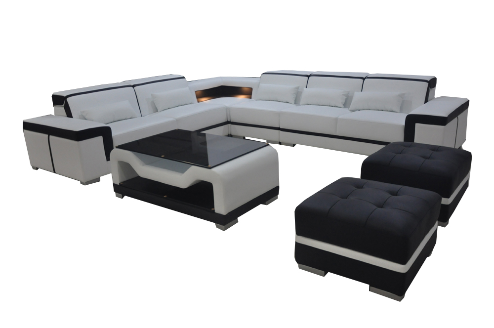 Leather Sofa Couch Upholstered Corner Modern Set Living Landscape Table Ottoman G8020B