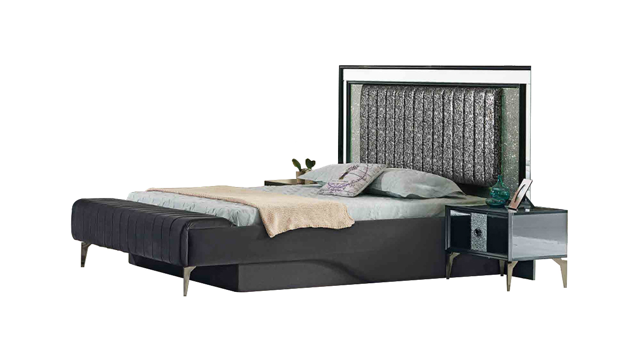 Gray bedroom double bed design bed frame luxury textile furniture bed beds