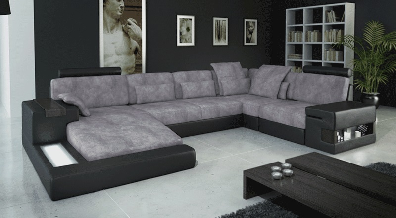 Design sofa living area corner sofa couch U-shaped leather textile new Bellini gray