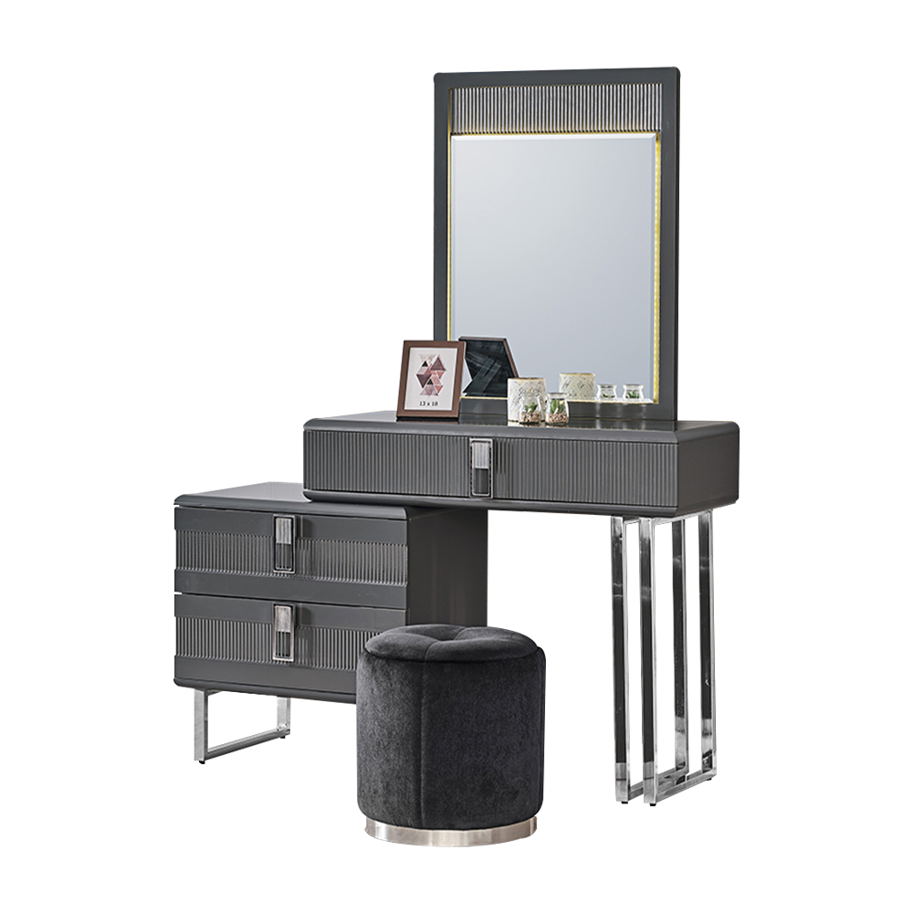Gray Vanity Luxurious Makeup Console Sturdy Wood Cosmetic Table