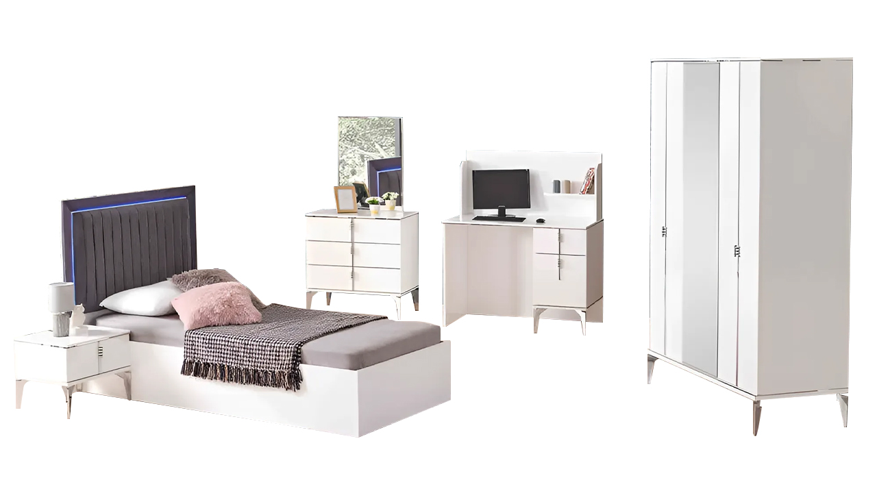 Children\'s bedroom furniture children\'s room bed cabinet table 5-piece white wood 5-piece