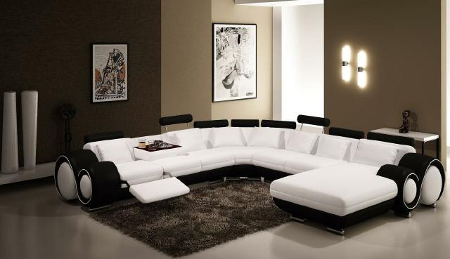 Leather Sofa Couch XXL Living Landscape Leather Couch Big Sofa XXL Corner Sofa White-Black
