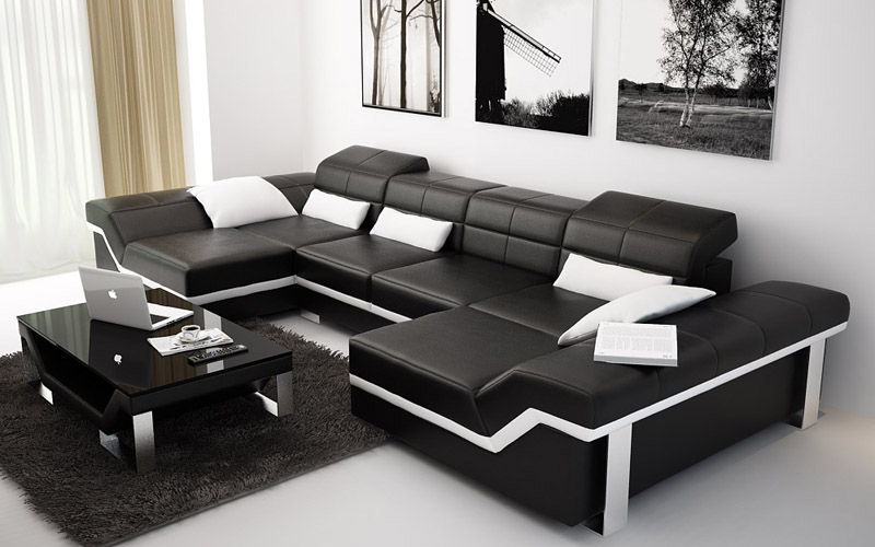 Leather sofa couch living area corner sofa set modern design sofa with USB