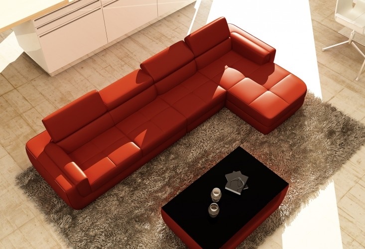 Corner sofa leather sofa living landscape L-shaped sofa couch upholstered seating corner Tettau red