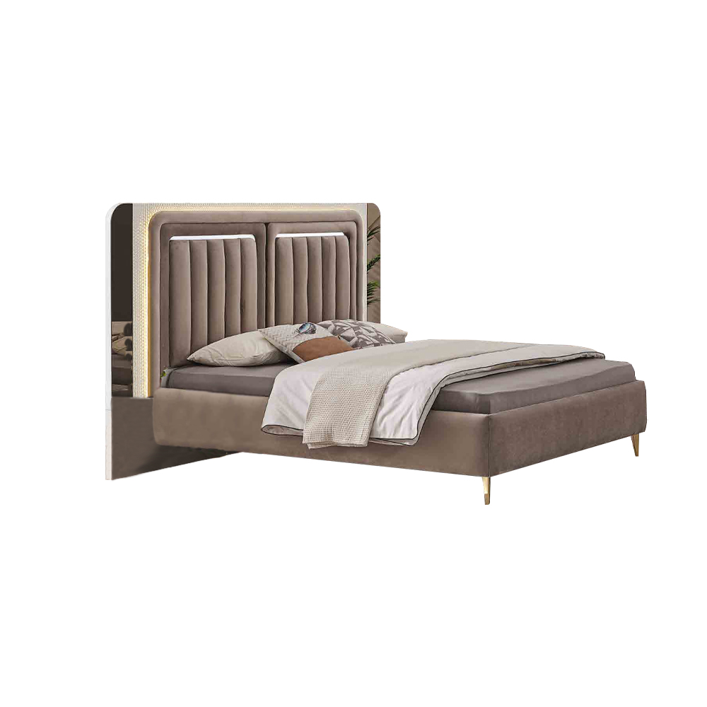 Brown double bed designer bedroom furniture elegant wooden upholstered beds