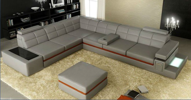 Leather sofa couch living area corner sofa corner set + USB new design modern sofa
