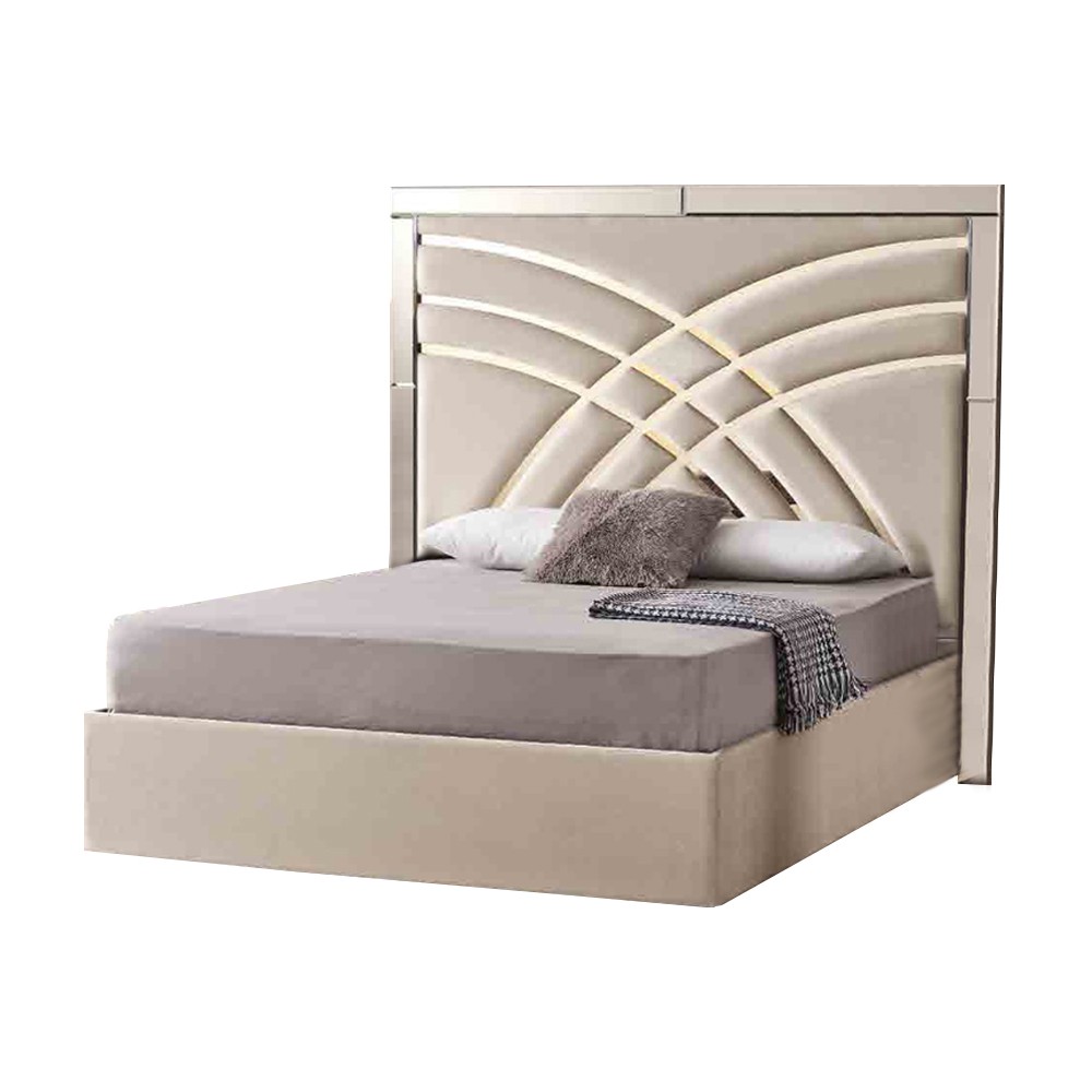 Beige double bed designer bedroom frame luxury furniture