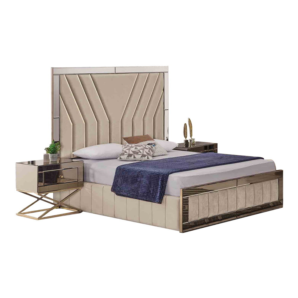 Luxurious bedroom set designer double bed wooden 2x nightstands 3-piece