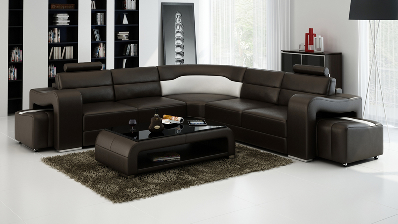 Leather sofa with USB, corner living room set, modern design corner sofa F3008B