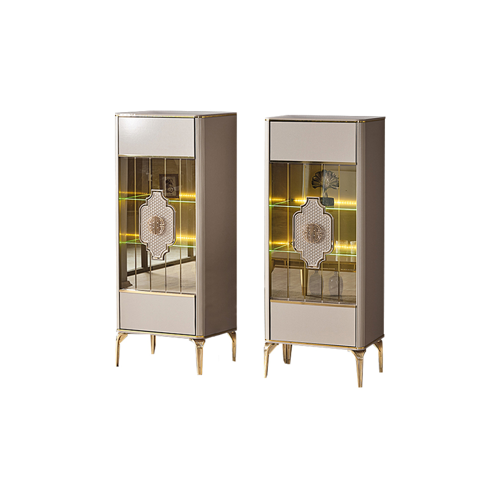 Complete display cabinet showcase wooden beige glass display case 2 pieces