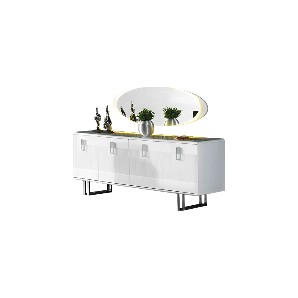 Sideboard with mirror, sideboard cabinet, dresser, dining room, white table.