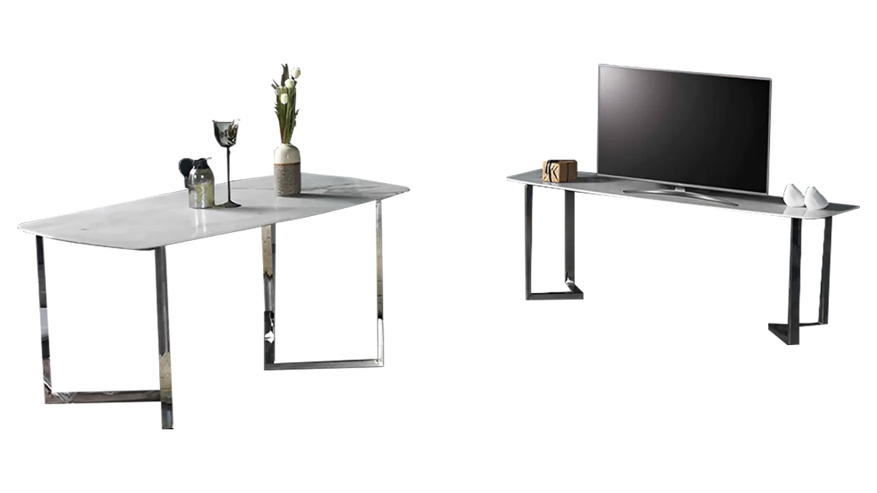 Dining table dining room dining table marble lowboard TV white table 2 pieces
