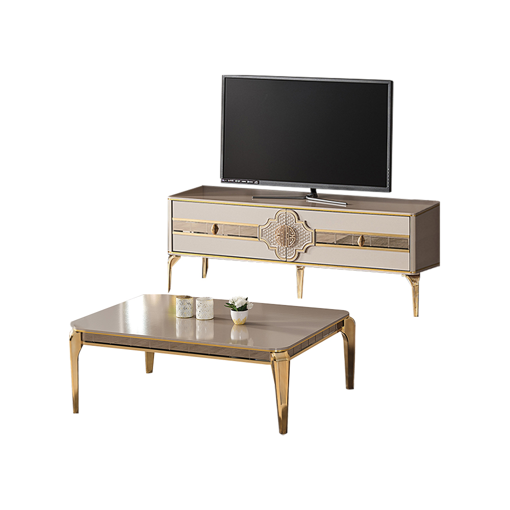 Complete living room TV stand coffee table sideboard beige RTV lowboard 2 pieces