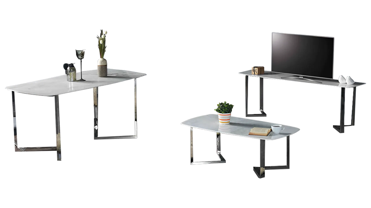 Dining room set 3 pieces Dining table RTV coffee table side table White marble