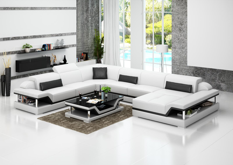 Design leather living landscape corner sofa modern set couch corner new white USB