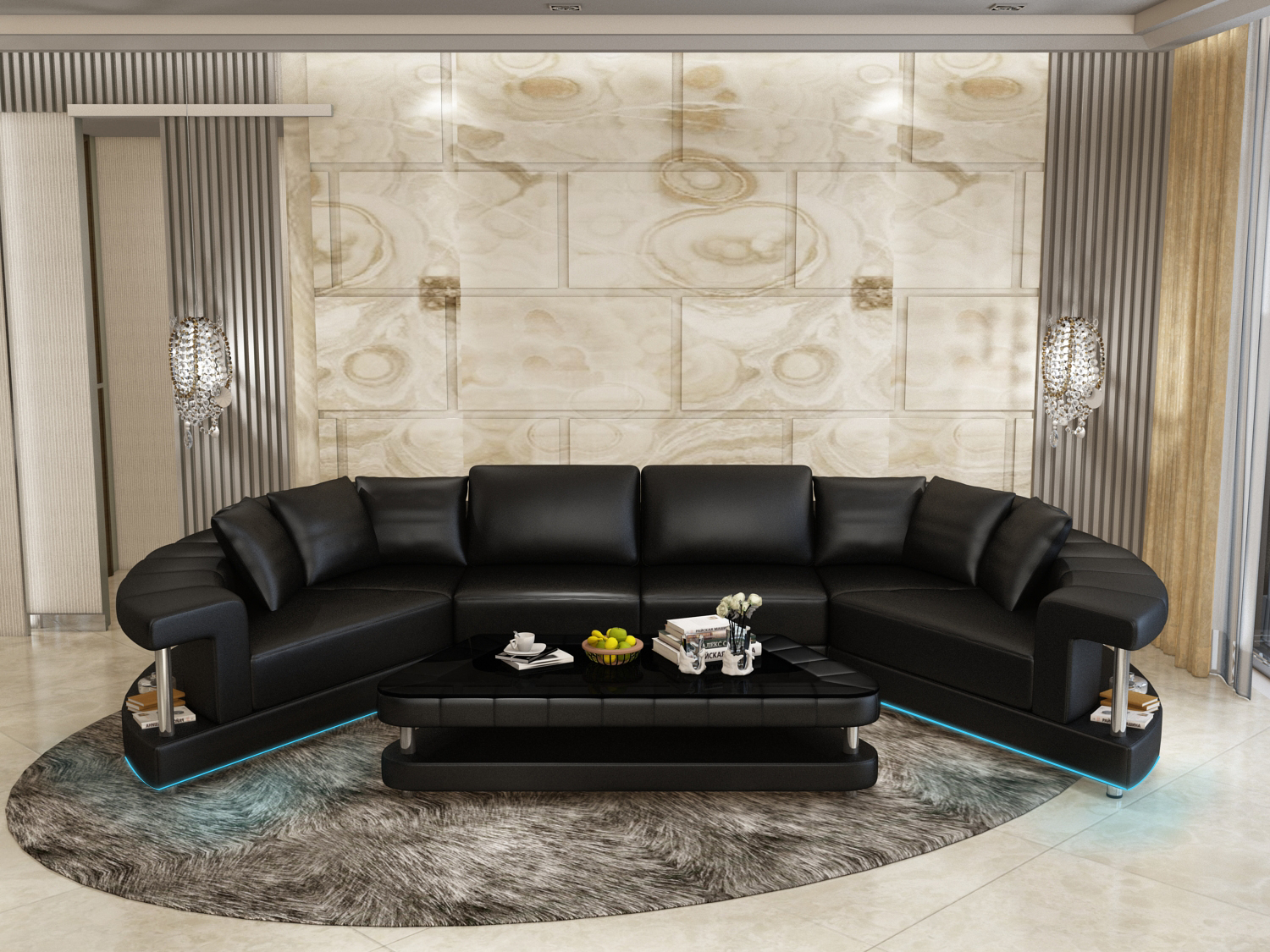 Trapezoidal Living Area Round Corner Sofa Sofa Round Couch Upholstered U Shape + USB