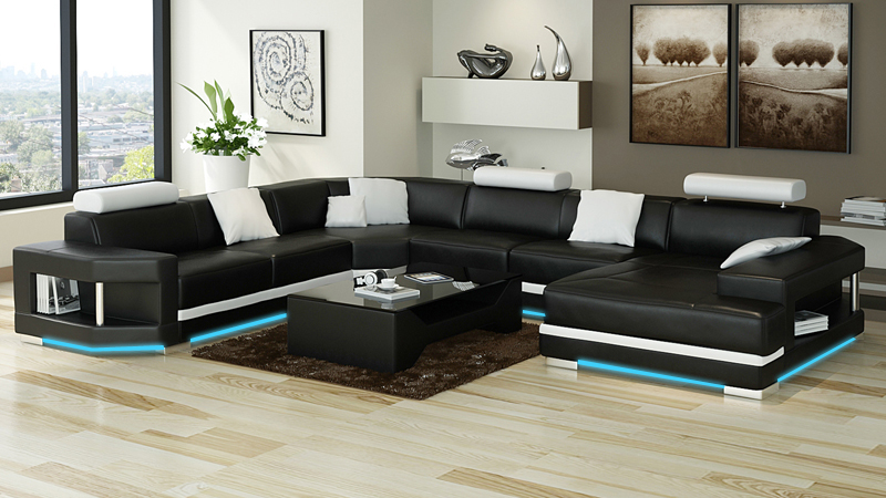 Leather sofa, couch, living room landscape, corner sofa set, modern design sofa with USB.
