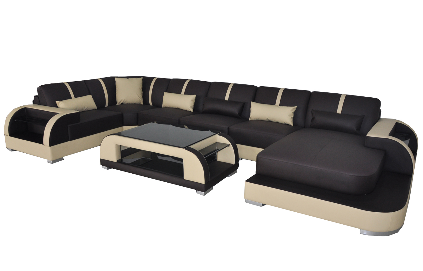 Leather couch with USB, cushion seat set modern design living landscape sofas