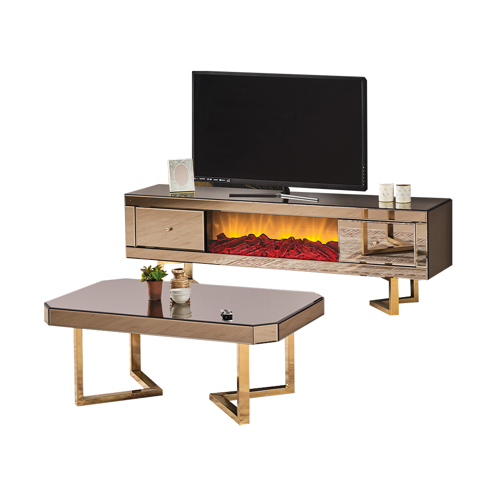 TV stand set coffee table 2-piece sideboard gold living room