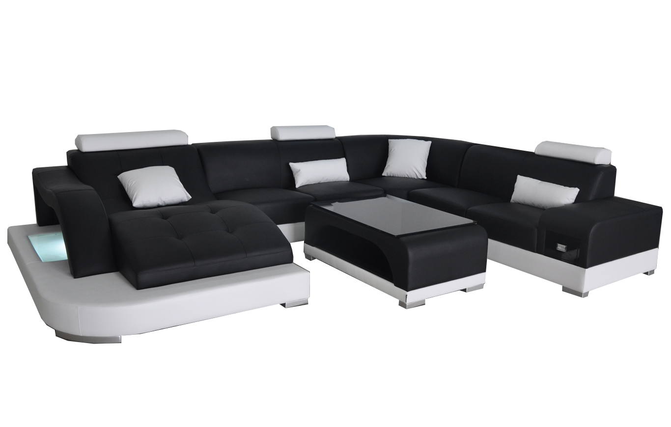 Leather sofa with USB modern seating couch upholstery design corner living landscape table