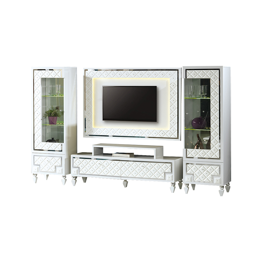 Complete living room RTV lowboard TV stand cabinet white 4-piece set