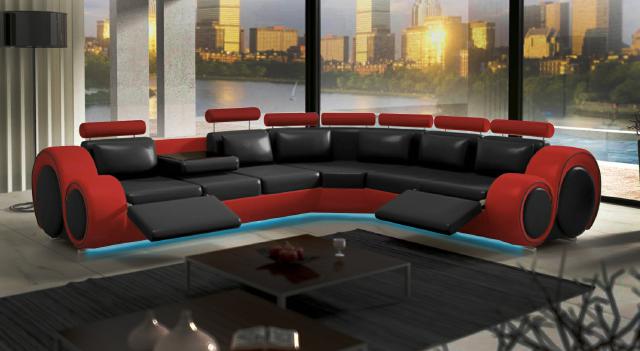 Leather sofa with USB design, leather couch, sectional sofa "BERLIN"