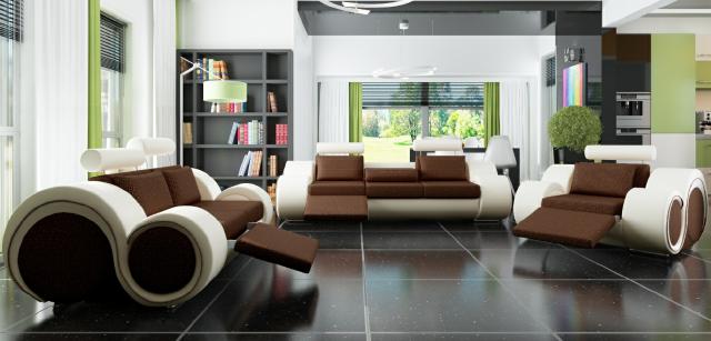 Designer sofa set 3+2+1 with USB, padded sofa sets, brown couch set