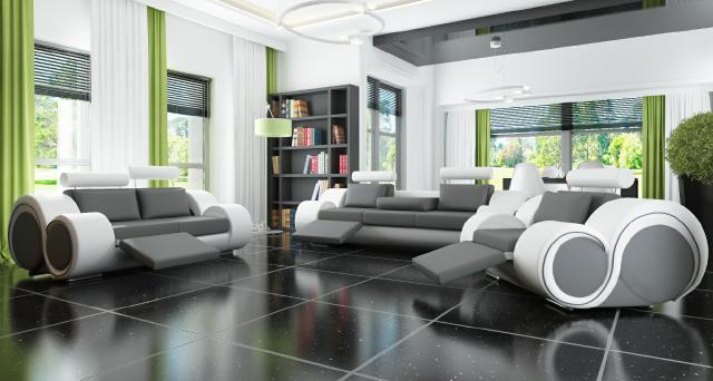 Leather sofa seating group 321 with USB couch set upholstered set BERLIN couch