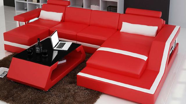 Designer corner sofa, living landscape, large modern leather sofa + USB couch upholstery.