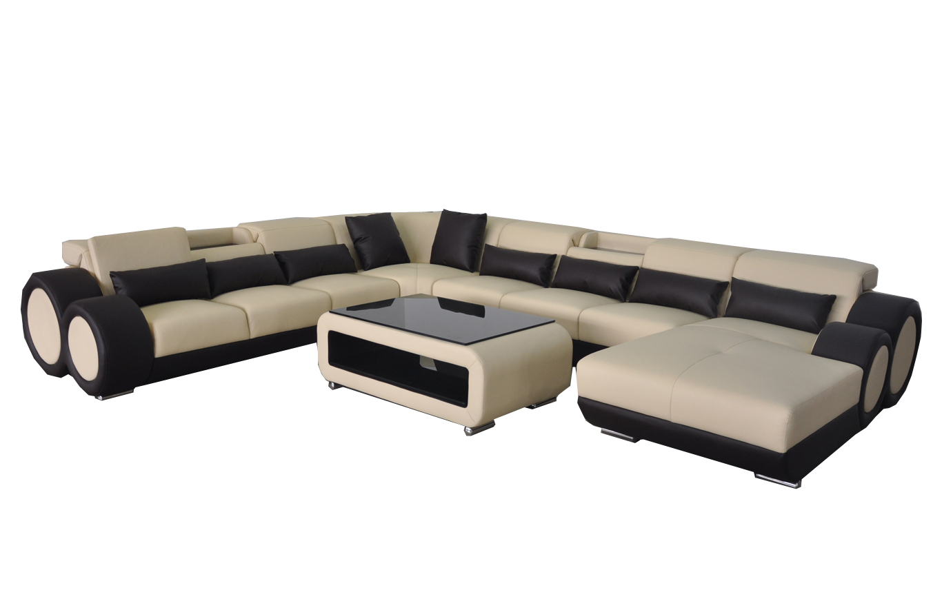 Leather sofa living room set modern design corner U-shaped sofa G8035+USB