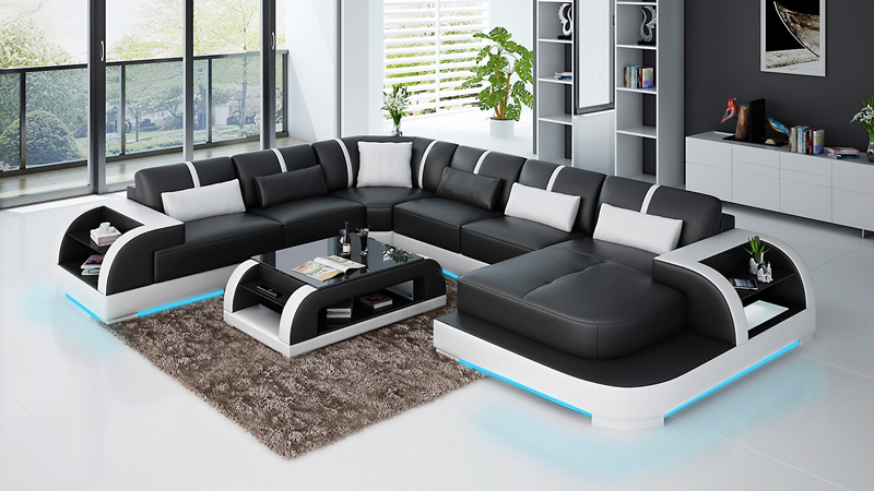 Modern leather sofa couch living landscape design corner sofa corner set sofa light USB