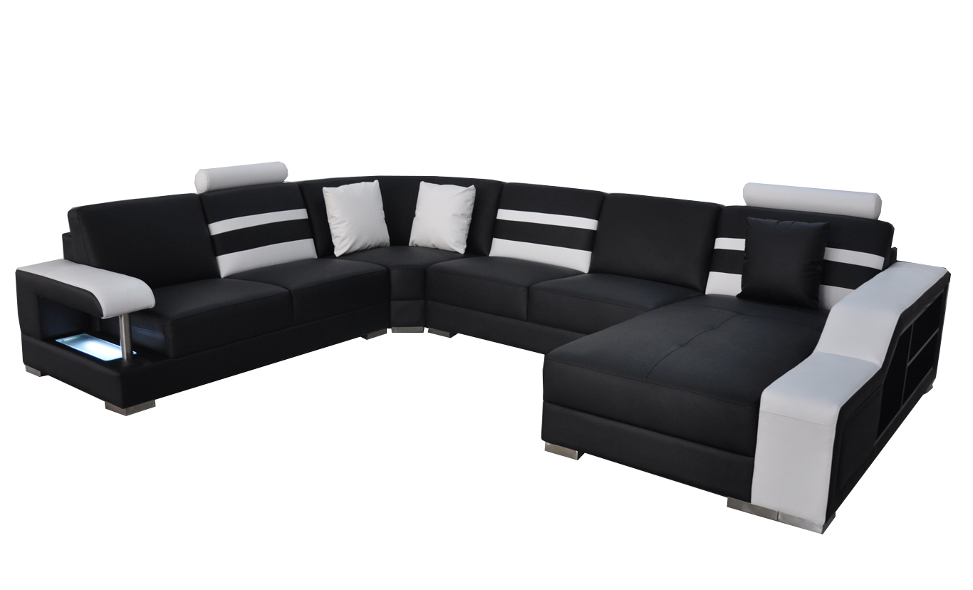 Corner sofa with USB, padded seat, leather, couches, sofa set, living landscape.