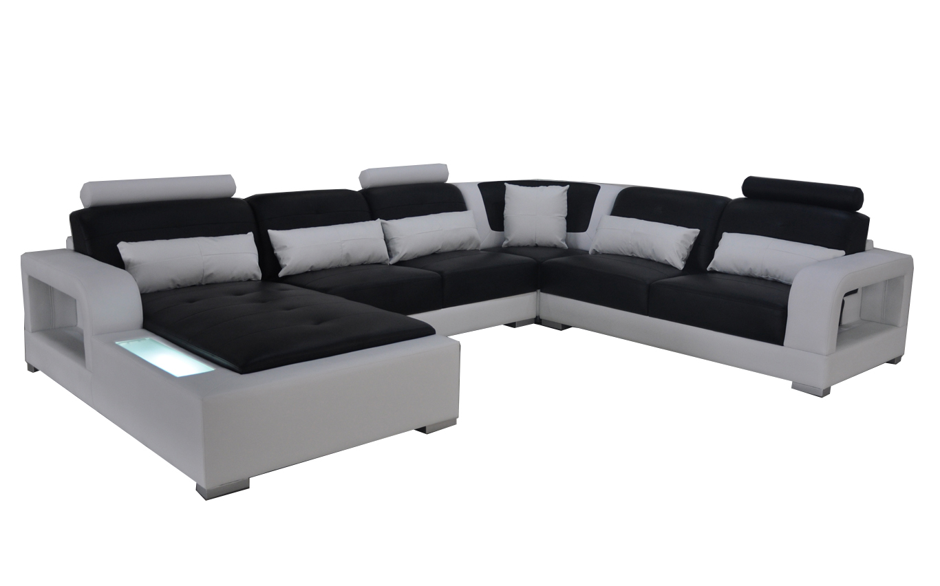 Leather Sofa + USB Couch Living Landscape Corner Set Modern Design Upholstered U Shape