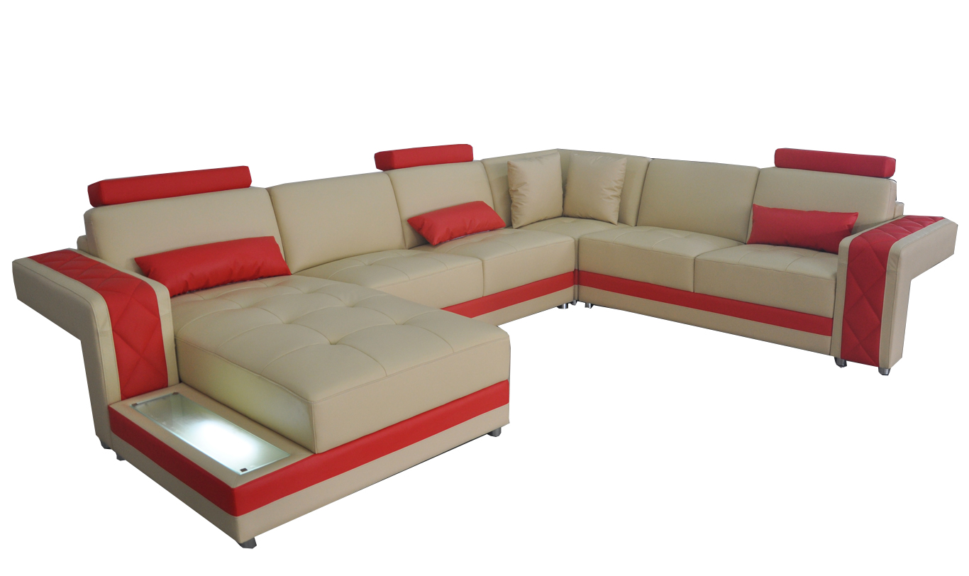 Leather sofa couch living landscape corner set modern design U-shaped sofa LED USB