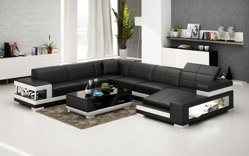 Modern upholstered living room sofa set with corner couch, USB, and light.