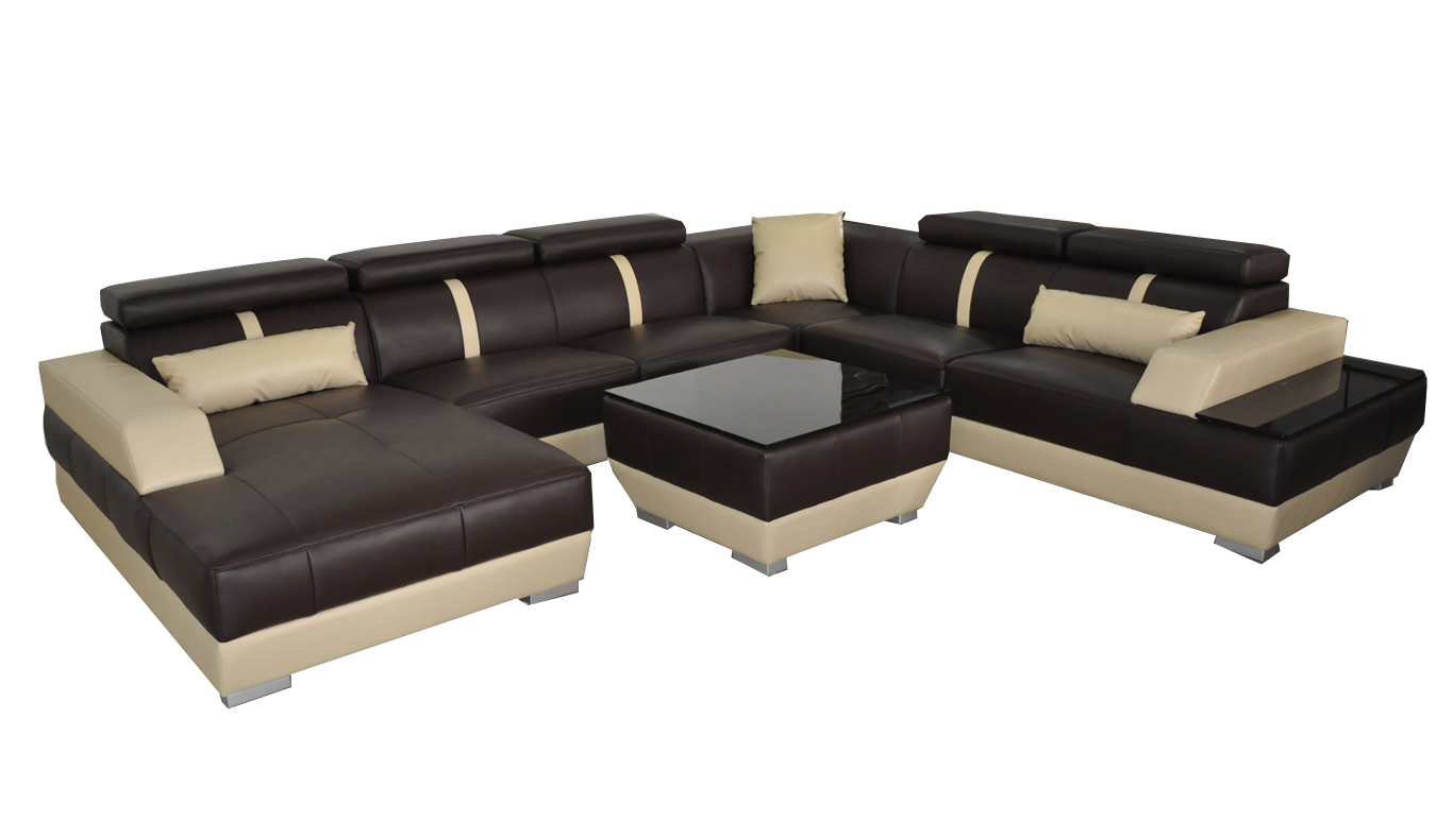 Leather sofa living area corner set modern design U-shape sofa + USB K5015 new